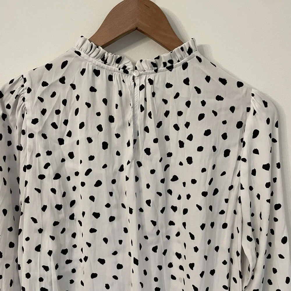 Maison d'Amélie Paris Dalmatian Dot Blouse Large Ruffle Mock Neck Smocked Cuff L - Picture 14 of 16
